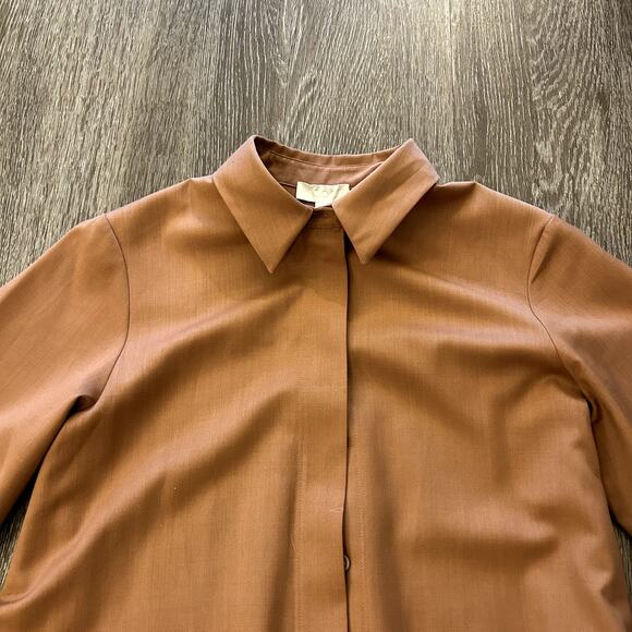 COS Wool Blend A-Line Shirt Dress Rust Brown High-Low Hem Long Sleeve Minimalist - Picture 12 of 16